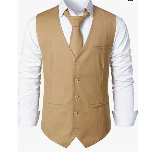 ZEROYAA Men's Beige Dress Vest - XL - New with Tags - Picture 1 of 7